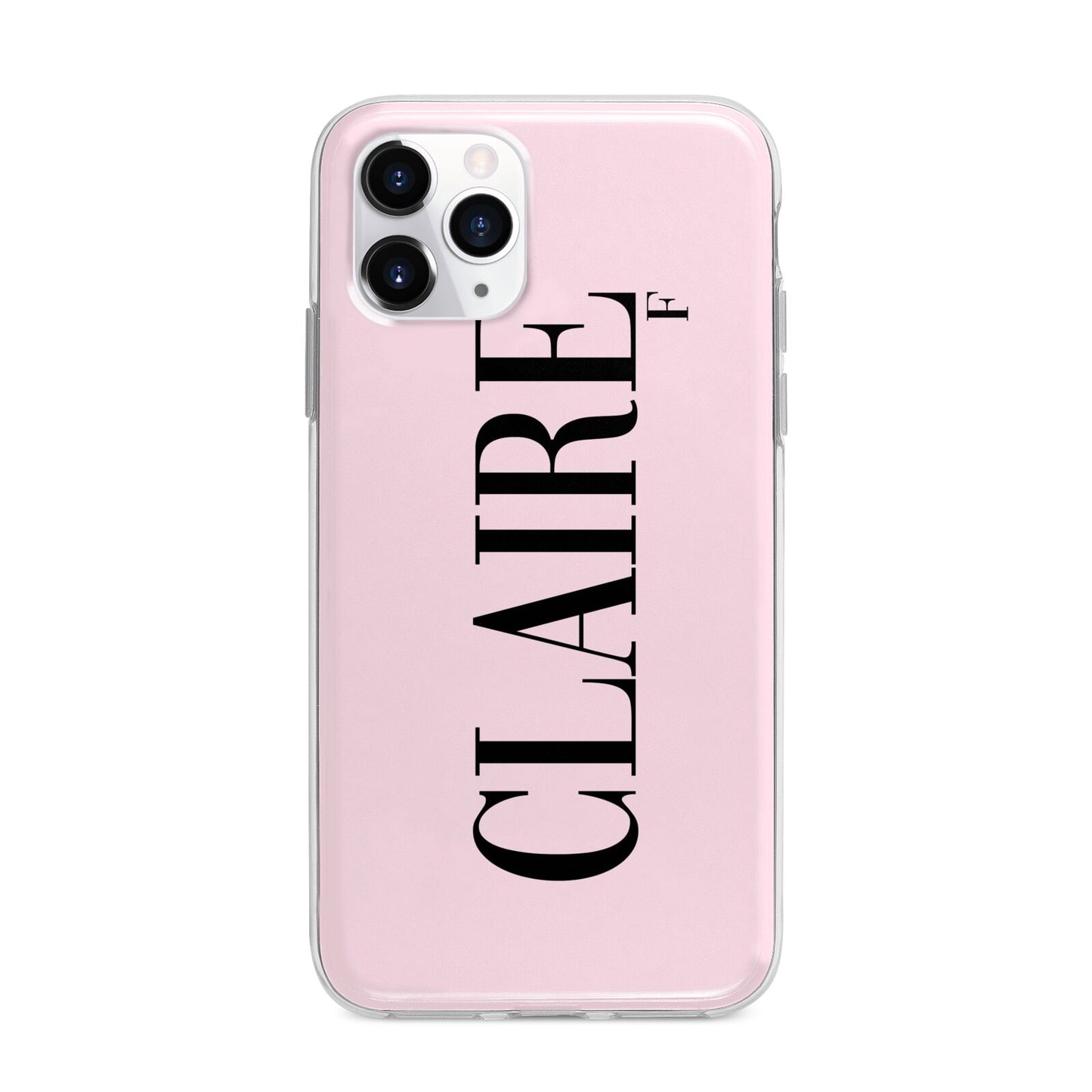 Personalised Pink Black Name Apple iPhone 11 Pro Max in Silver with Bumper Case