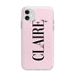 Personalised Pink Black Name Apple iPhone 11 in White with Bumper Case
