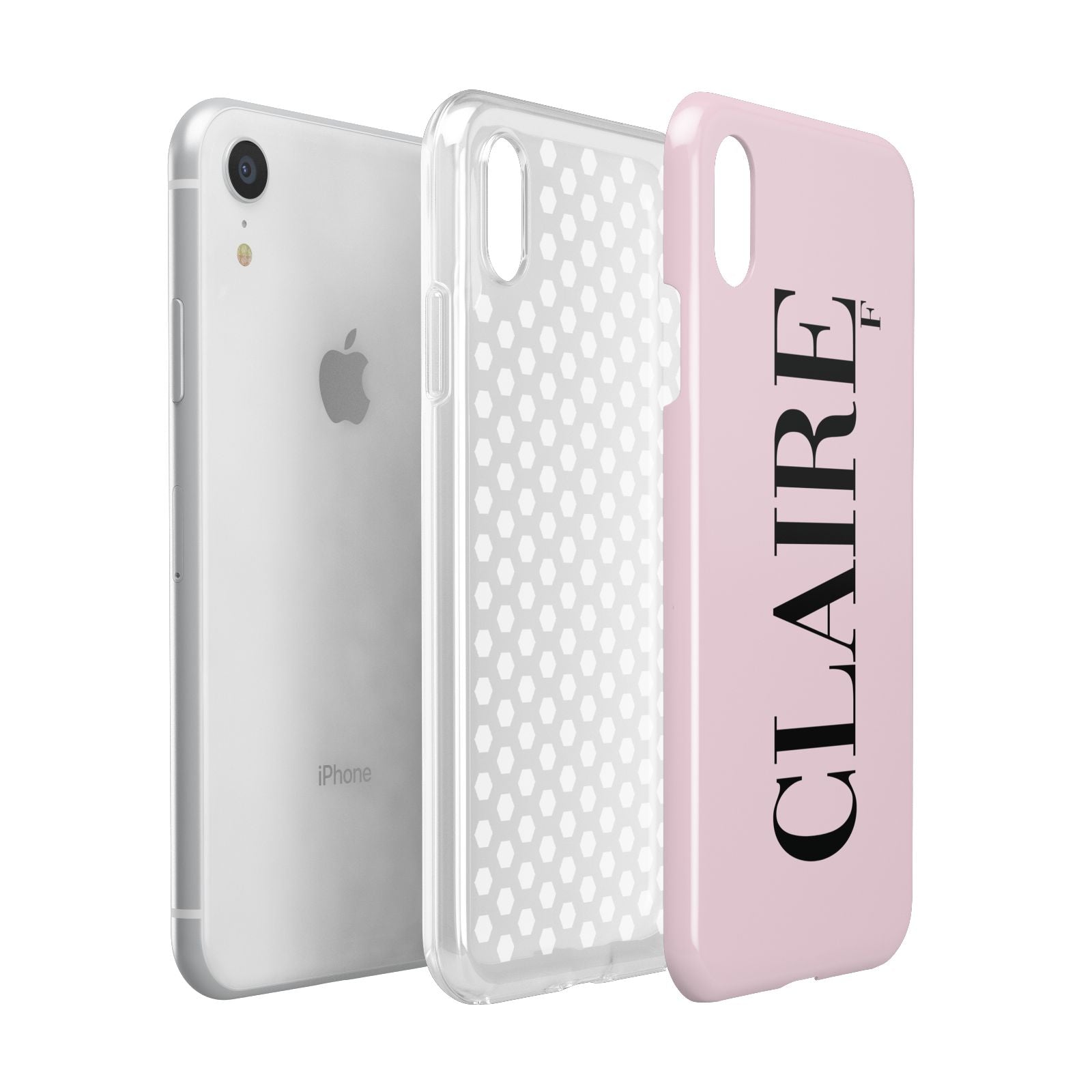 Personalised Pink Black Name Apple iPhone XR White 3D Tough Case Expanded view