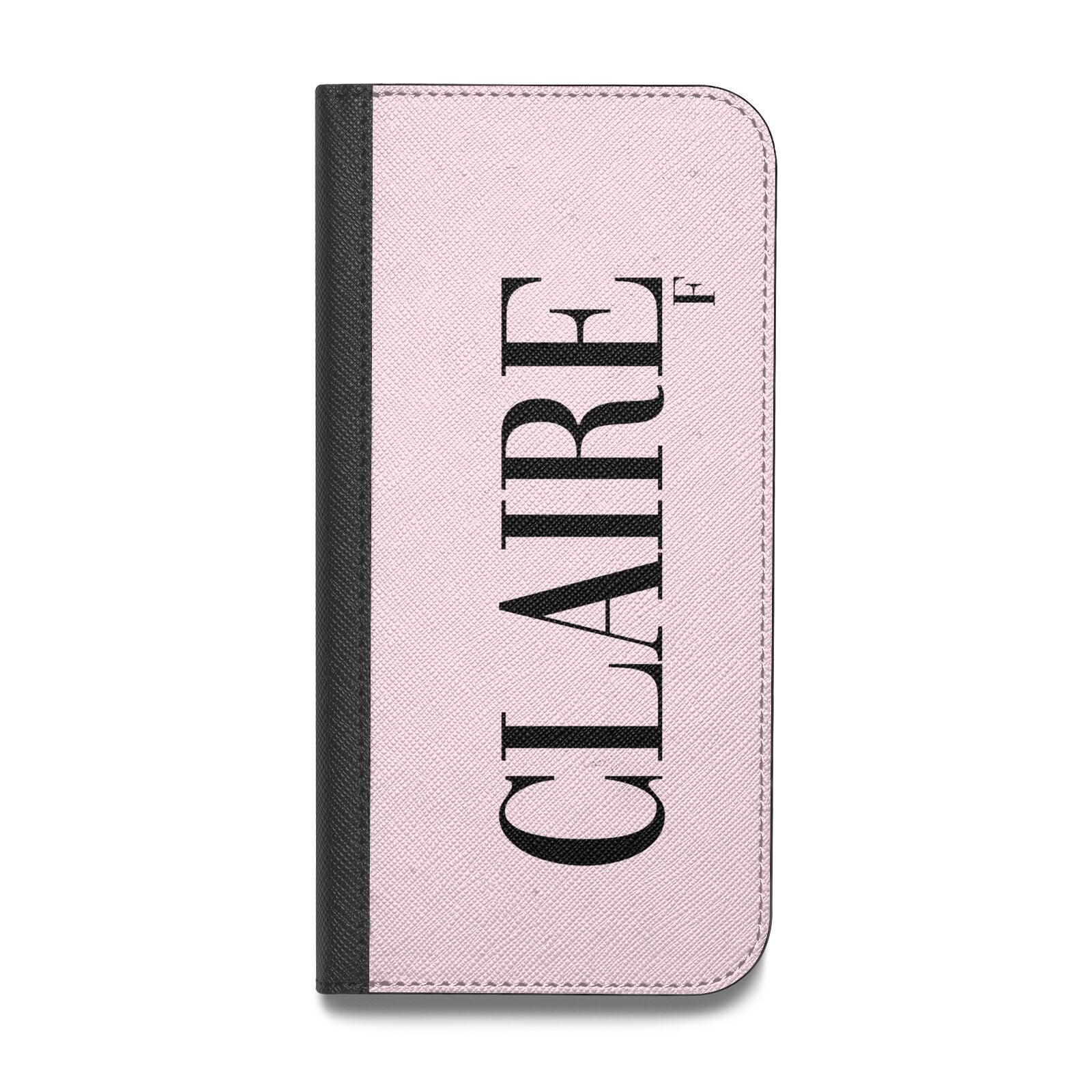 Personalised Pink Black Name Vegan Leather Flip Samsung Case