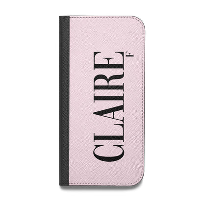Personalised Pink Black Name Vegan Leather Flip Samsung Case