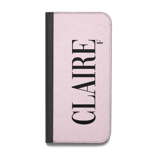 Personalised Pink Black Name Vegan Leather Flip Samsung Case