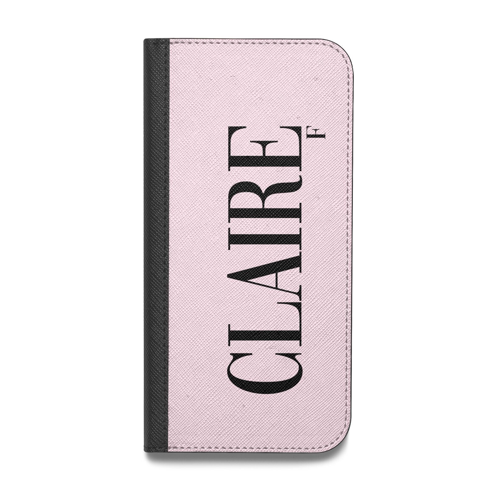 Personalised Pink Black Name Vegan Leather Flip iPhone Case