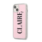 Personalised Pink Black Name iPhone 14 Plus Clear Tough Case Starlight Angled Image