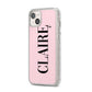 Personalised Pink Black Name iPhone 14 Plus Glitter Tough Case Starlight Angled Image