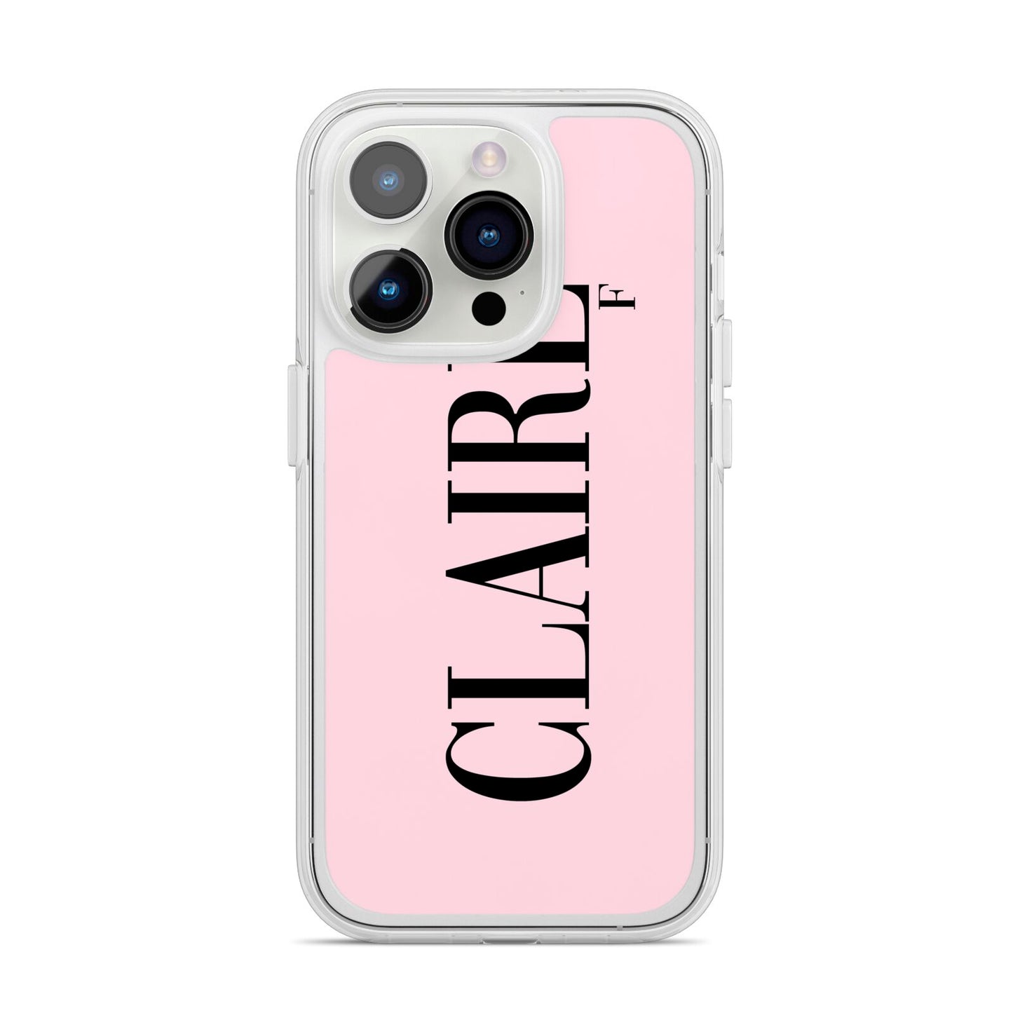 Personalised Pink Black Name iPhone 14 Pro Clear Tough Case Silver
