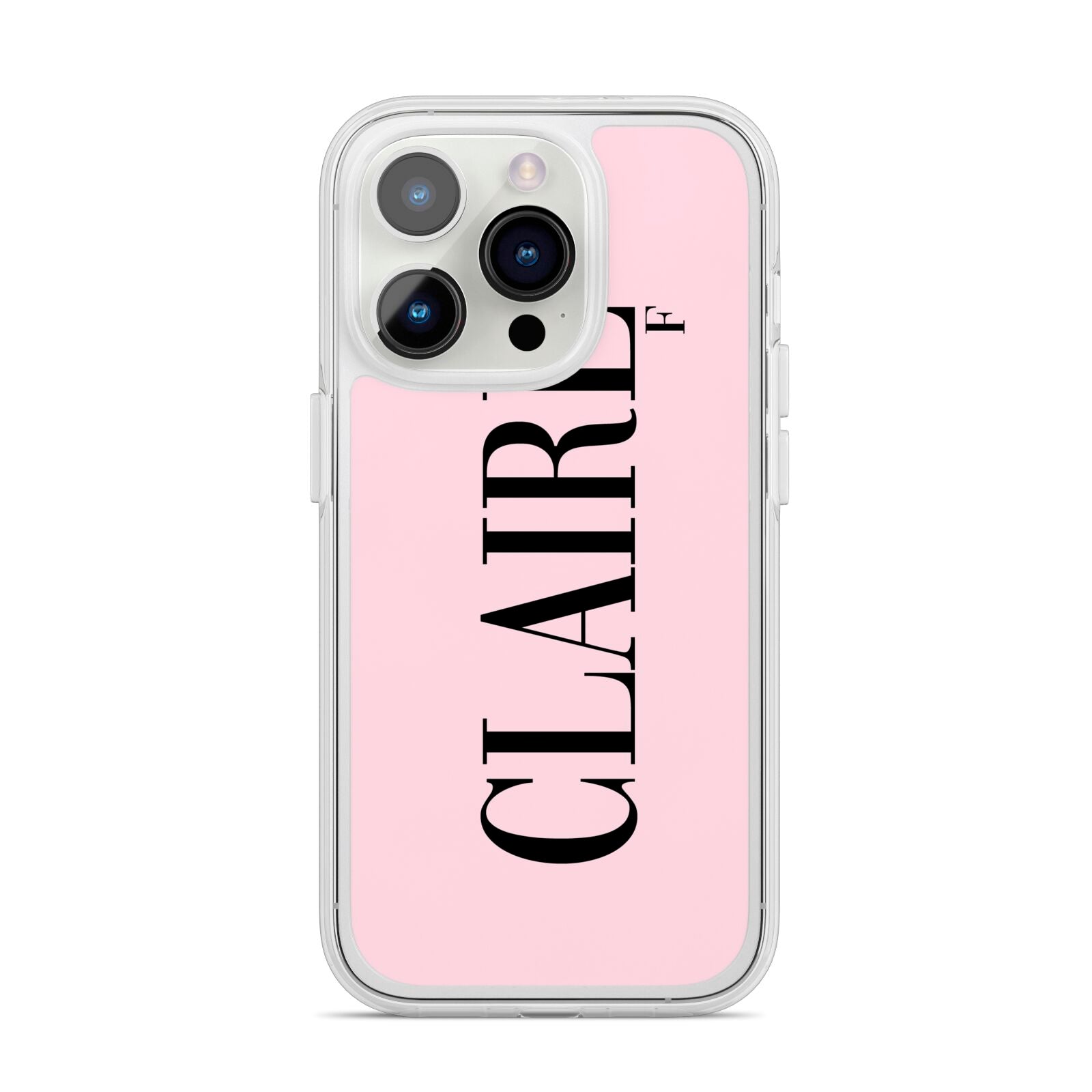Personalised Pink Black Name iPhone 14 Pro Clear Tough Case Silver