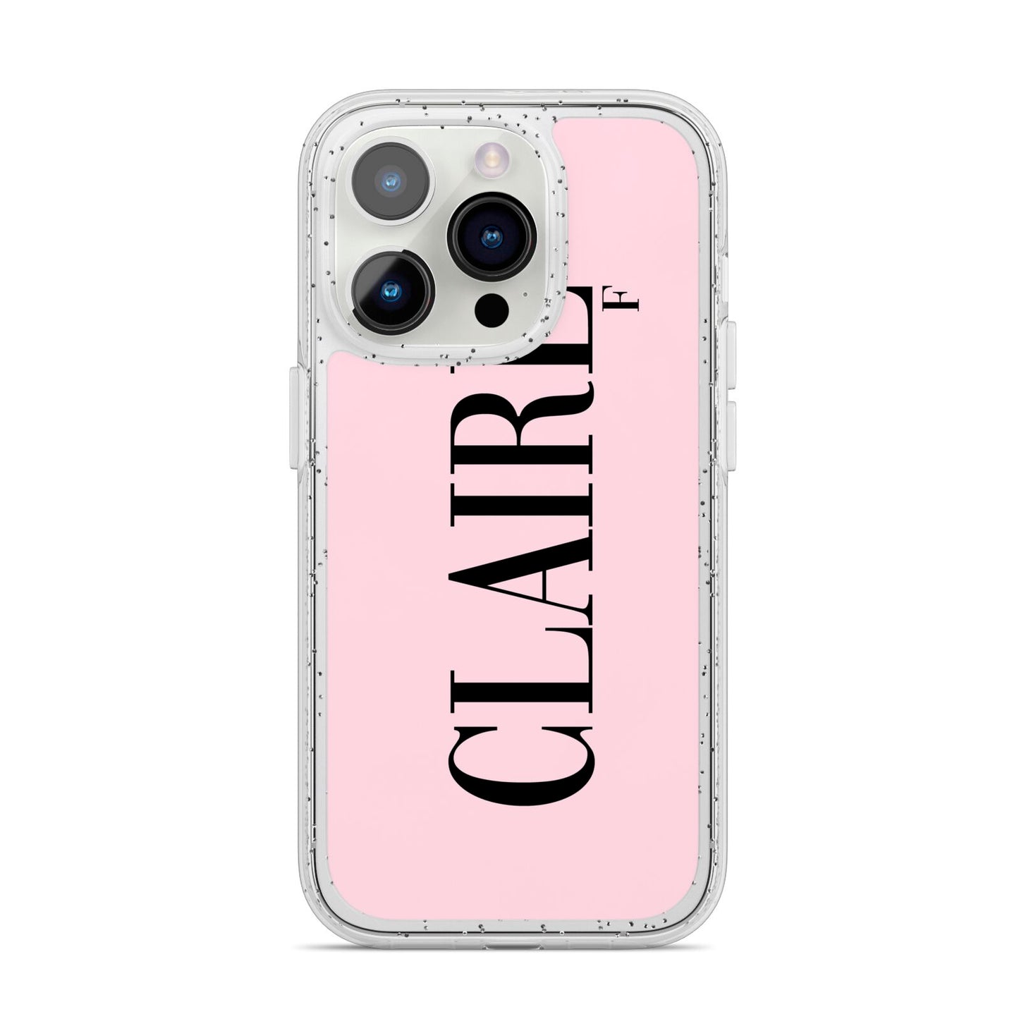 Personalised Pink Black Name iPhone 14 Pro Glitter Tough Case Silver