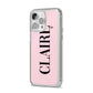 Personalised Pink Black Name iPhone 14 Pro Max Clear Tough Case Silver Angled Image