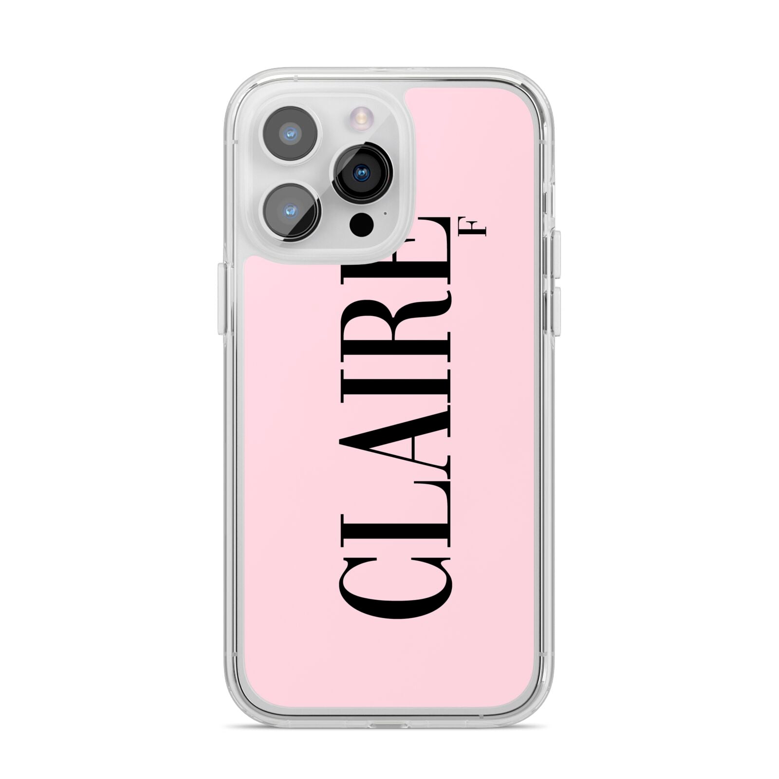 Personalised Pink Black Name iPhone 14 Pro Max Clear Tough Case Silver