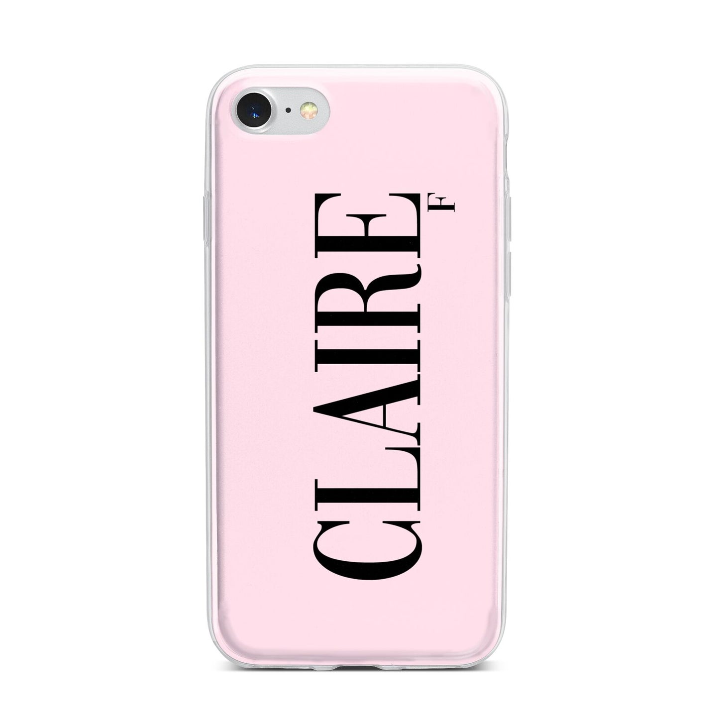 Personalised Pink Black Name iPhone 7 Bumper Case on Silver iPhone