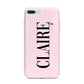 Personalised Pink Black Name iPhone 7 Plus Bumper Case on Silver iPhone