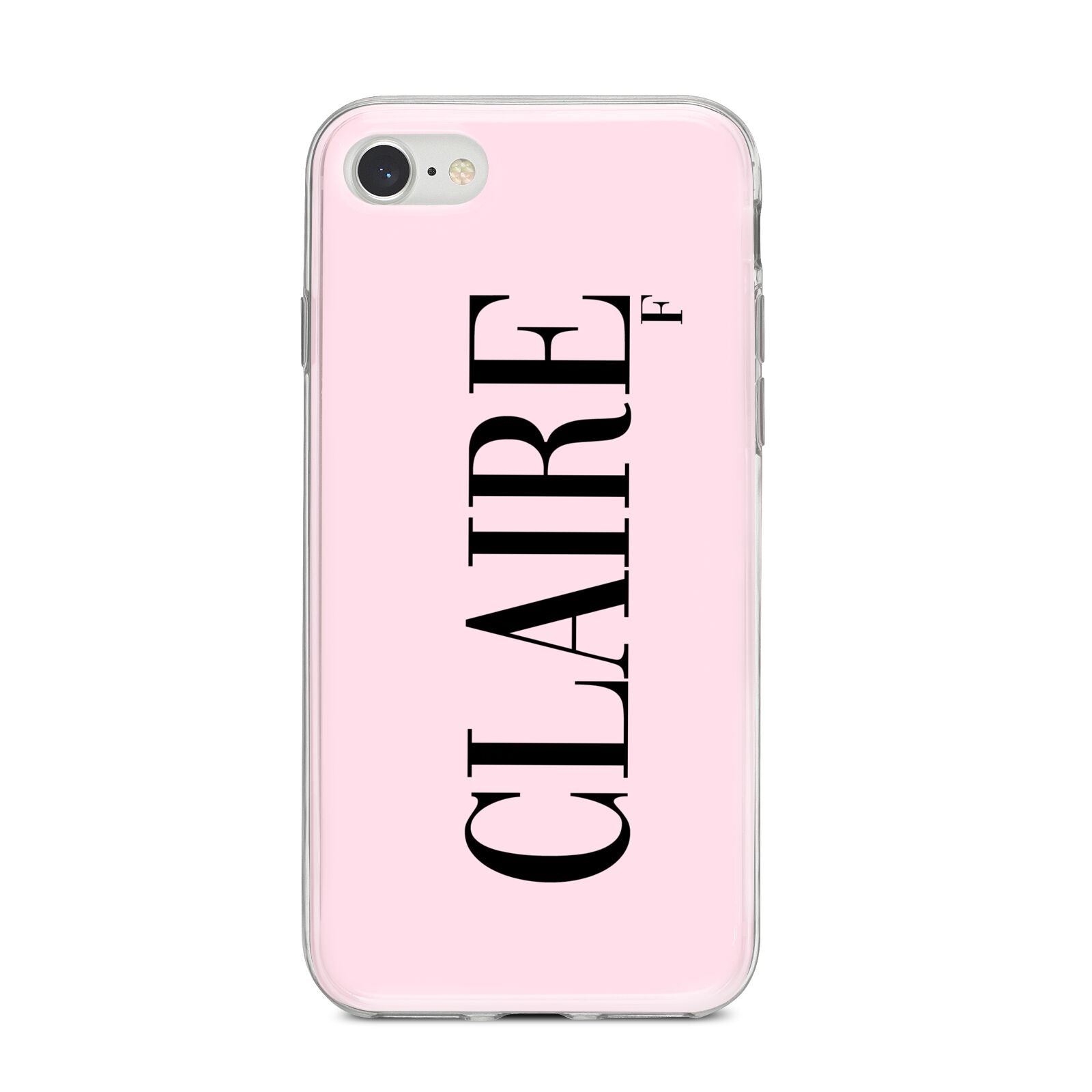 Personalised Pink Black Name iPhone 8 Bumper Case on Silver iPhone