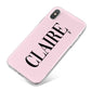 Personalised Pink Black Name iPhone X Bumper Case on Silver iPhone