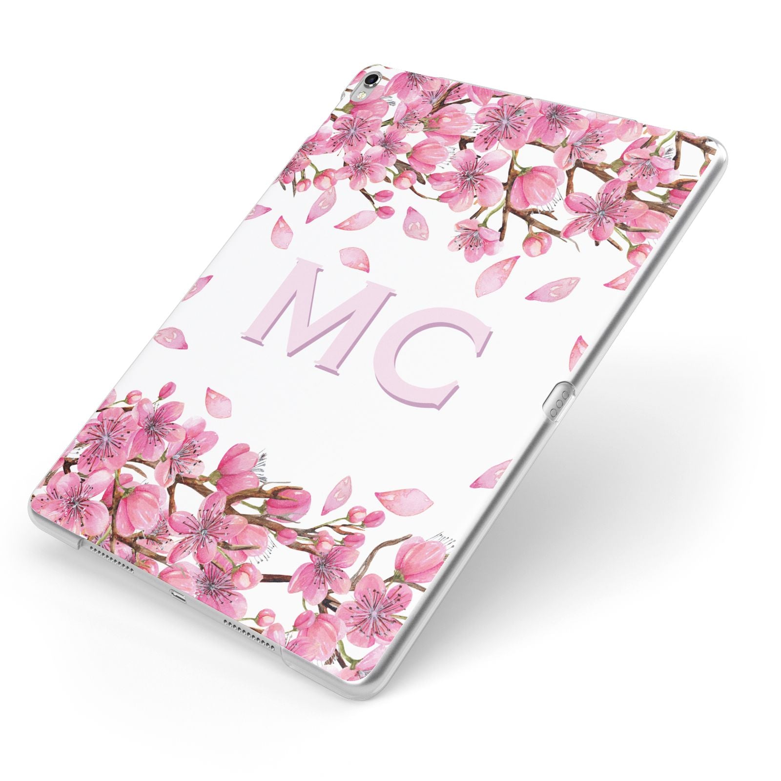 Personalised Pink Blossom Floral Apple iPad Case Side View