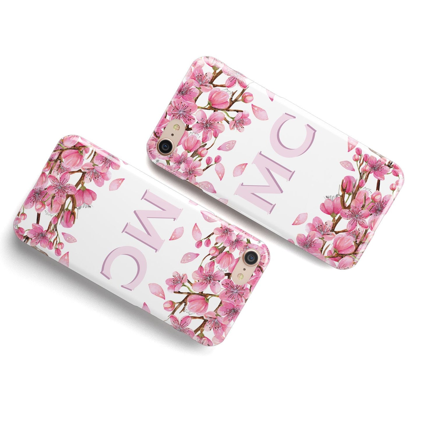 Personalised Pink Blossom Floral Apple iPhone Case Overhead
