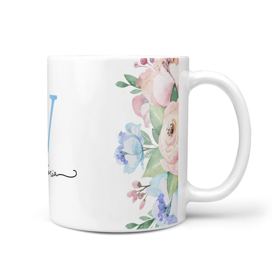 Personalised Pink Blue Flowers 10oz Mug