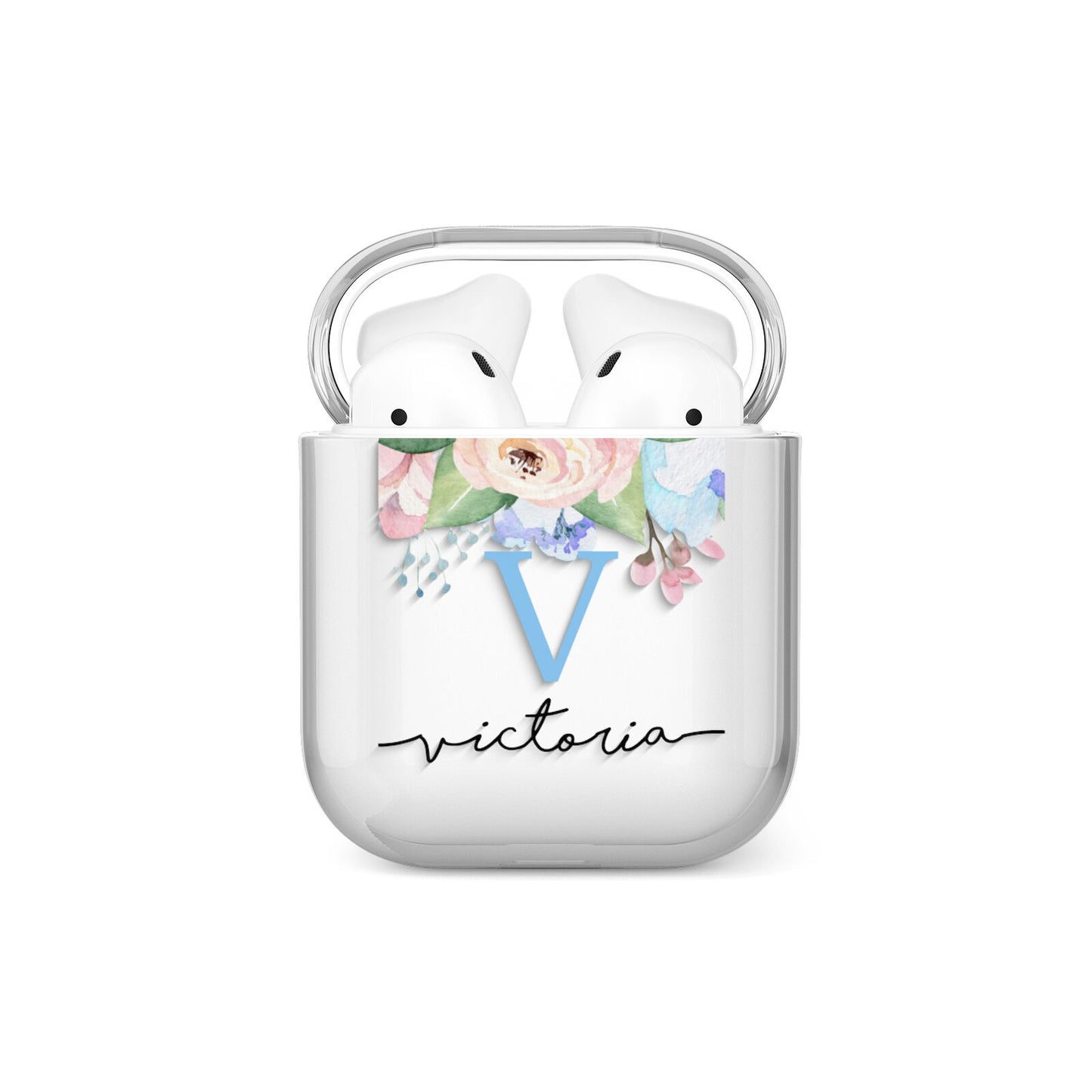Personalised Pink Blue Flowers AirPods Case