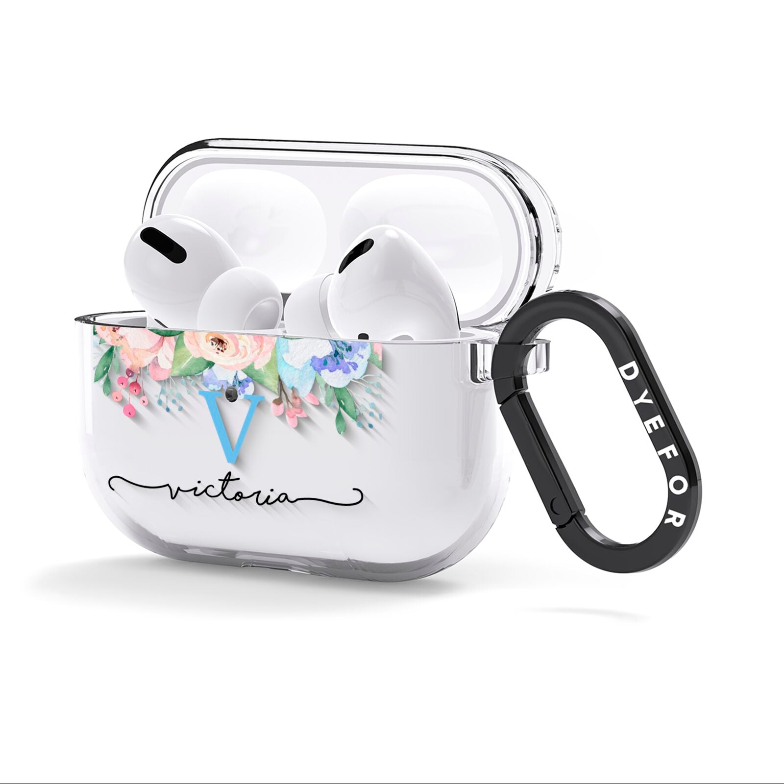 Personalised Pink Blue Flowers AirPods Clear Case 3rd Gen Side Image