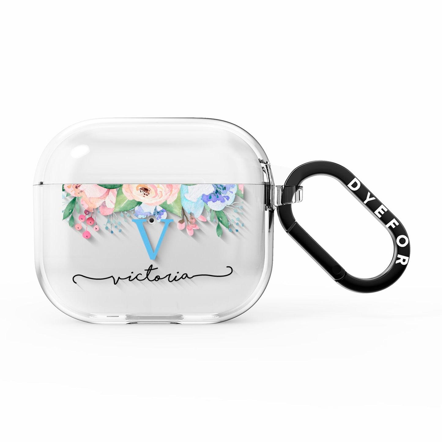 Personalised Pink Blue Flowers AirPods Clear Case 3rd Gen