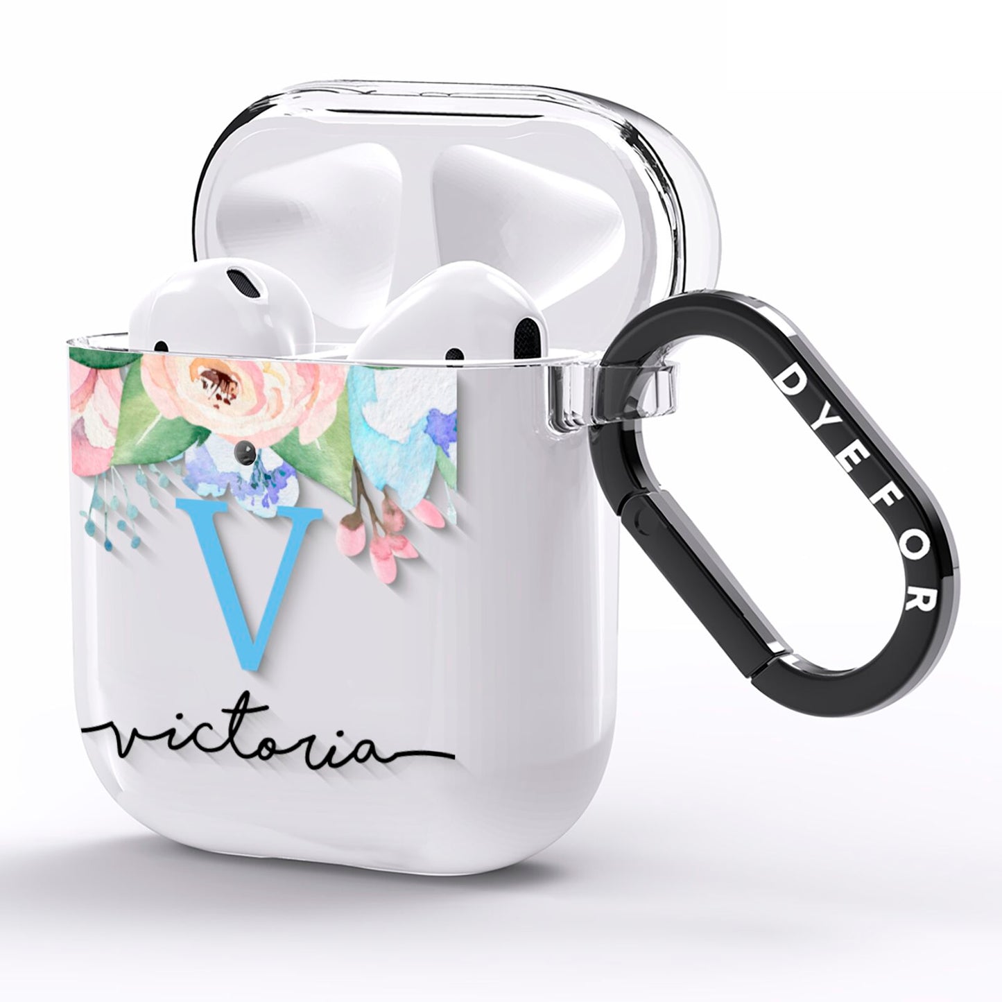 Personalised Pink Blue Flowers AirPods Clear Case Side Image