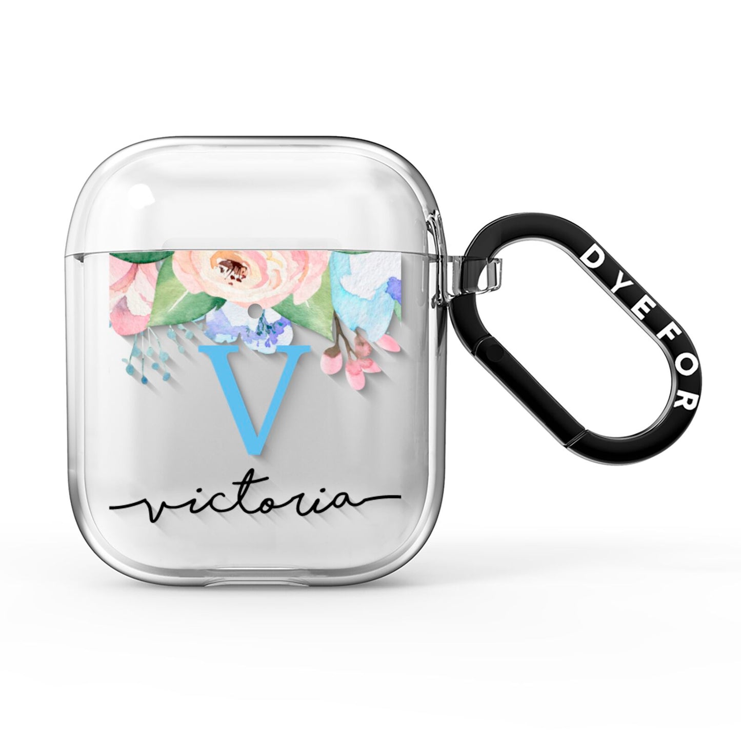 Personalised Pink Blue Flowers AirPods Clear Case