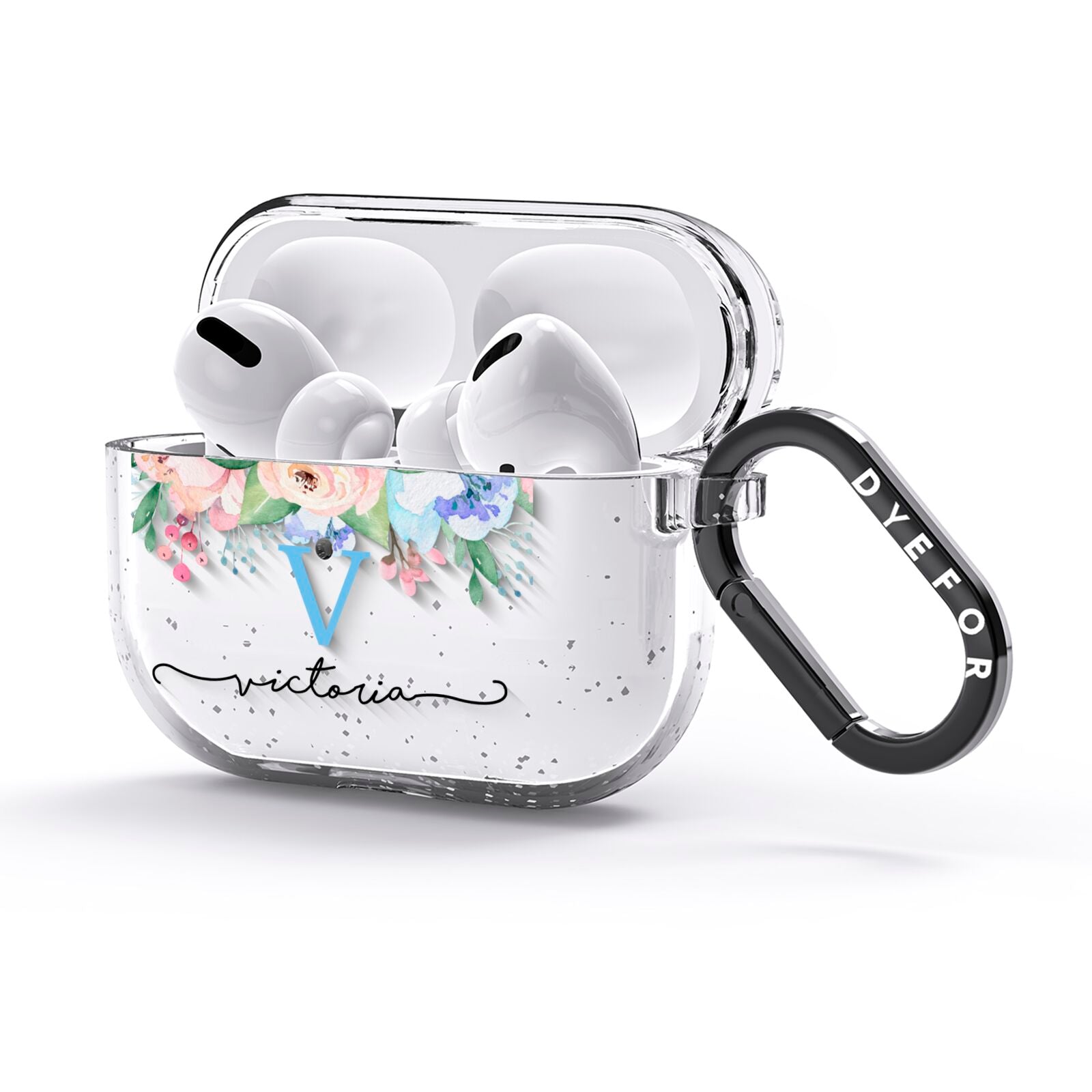 Personalised Pink Blue Flowers AirPods Glitter Case 3rd Gen Side Image