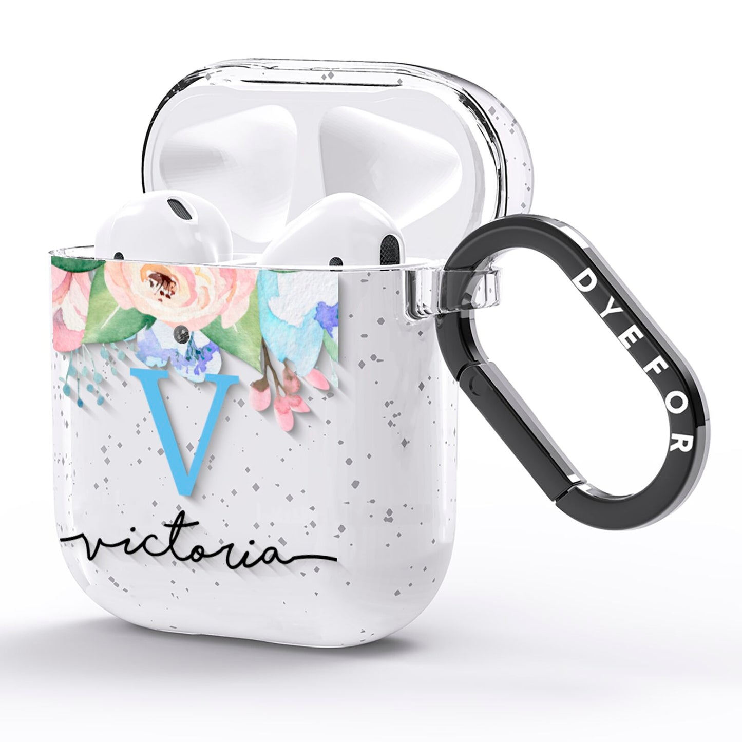 Personalised Pink Blue Flowers AirPods Glitter Case Side Image