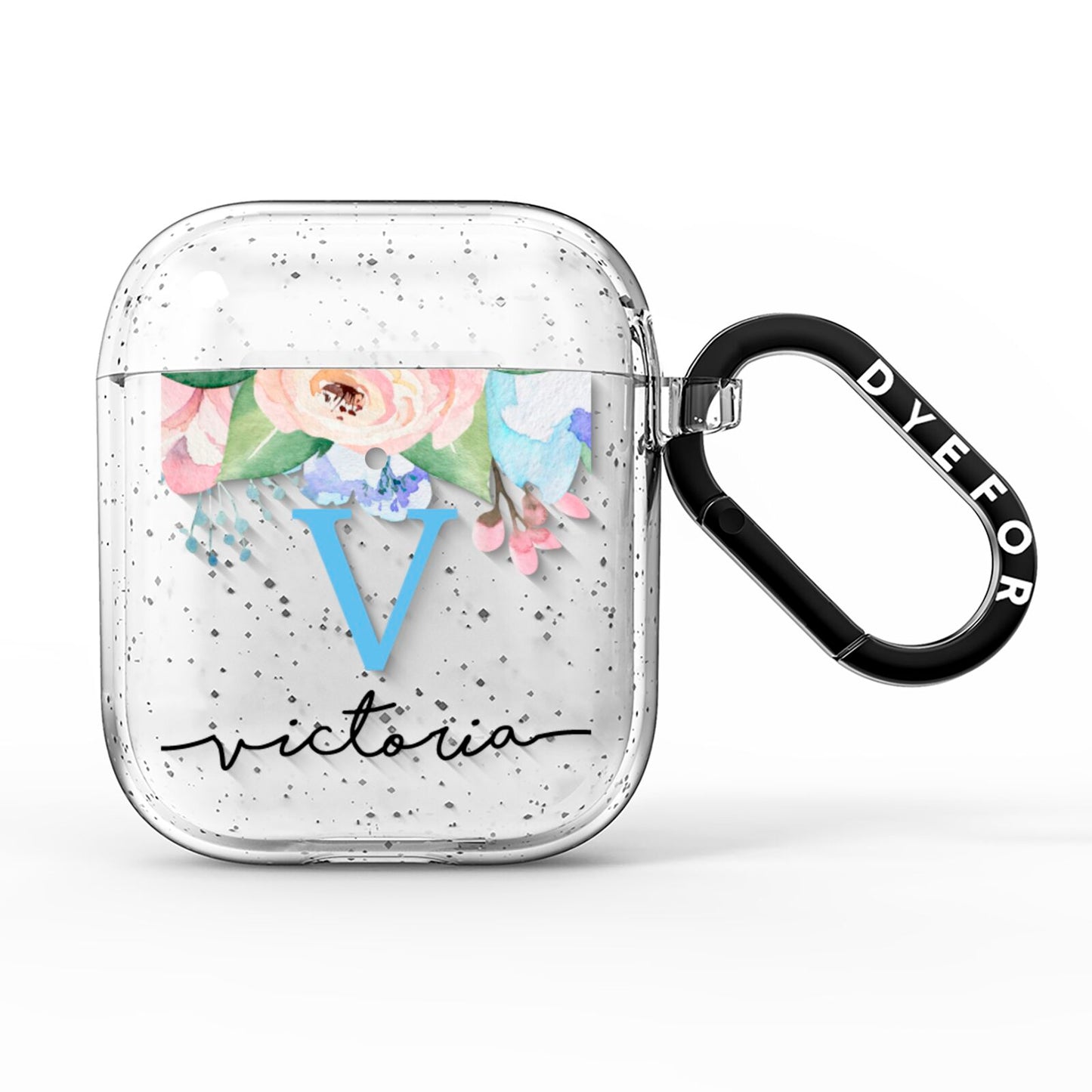 Personalised Pink Blue Flowers AirPods Glitter Case