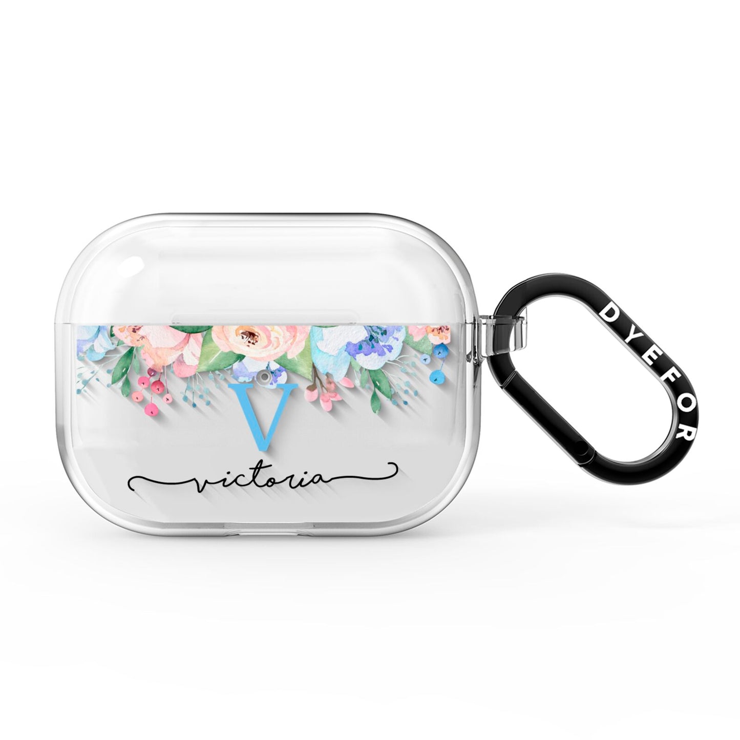 Personalised Pink Blue Flowers AirPods Pro Clear Case
