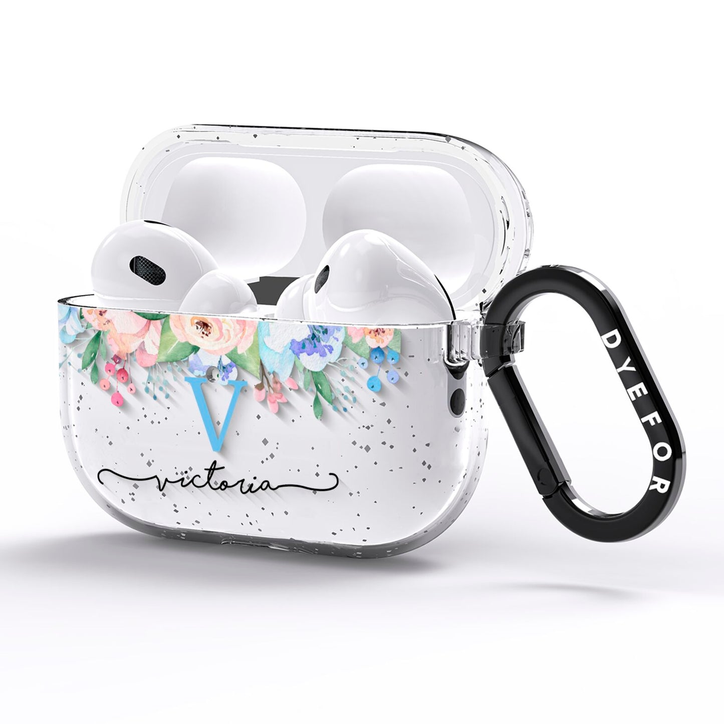 Personalised Pink Blue Flowers AirPods Pro Glitter Case Side Image