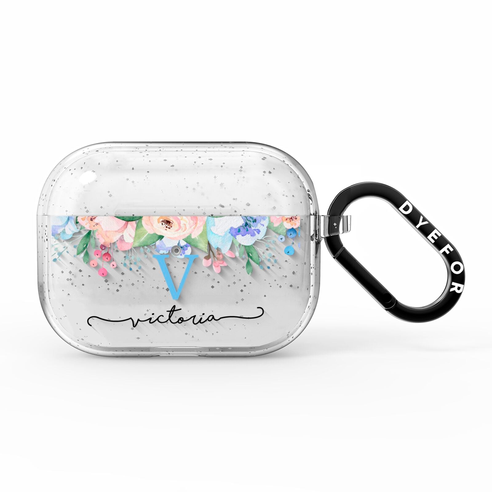 Personalised Pink Blue Flowers AirPods Pro Glitter Case