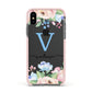 Personalised Pink Blue Flowers Apple iPhone Xs Impact Case Pink Edge on Black Phone