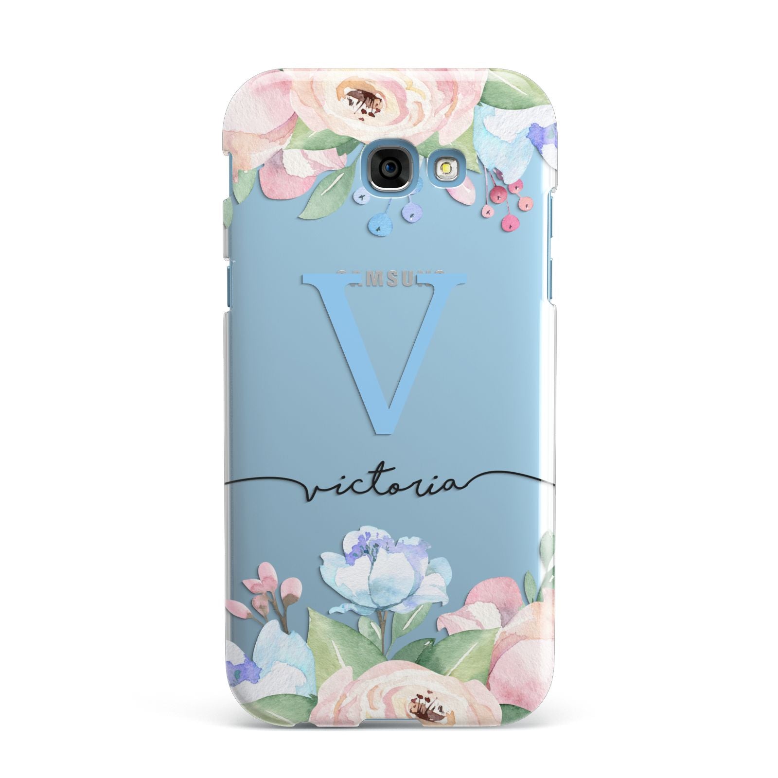 Personalised Pink Blue Flowers Samsung Galaxy A7 2017 Case