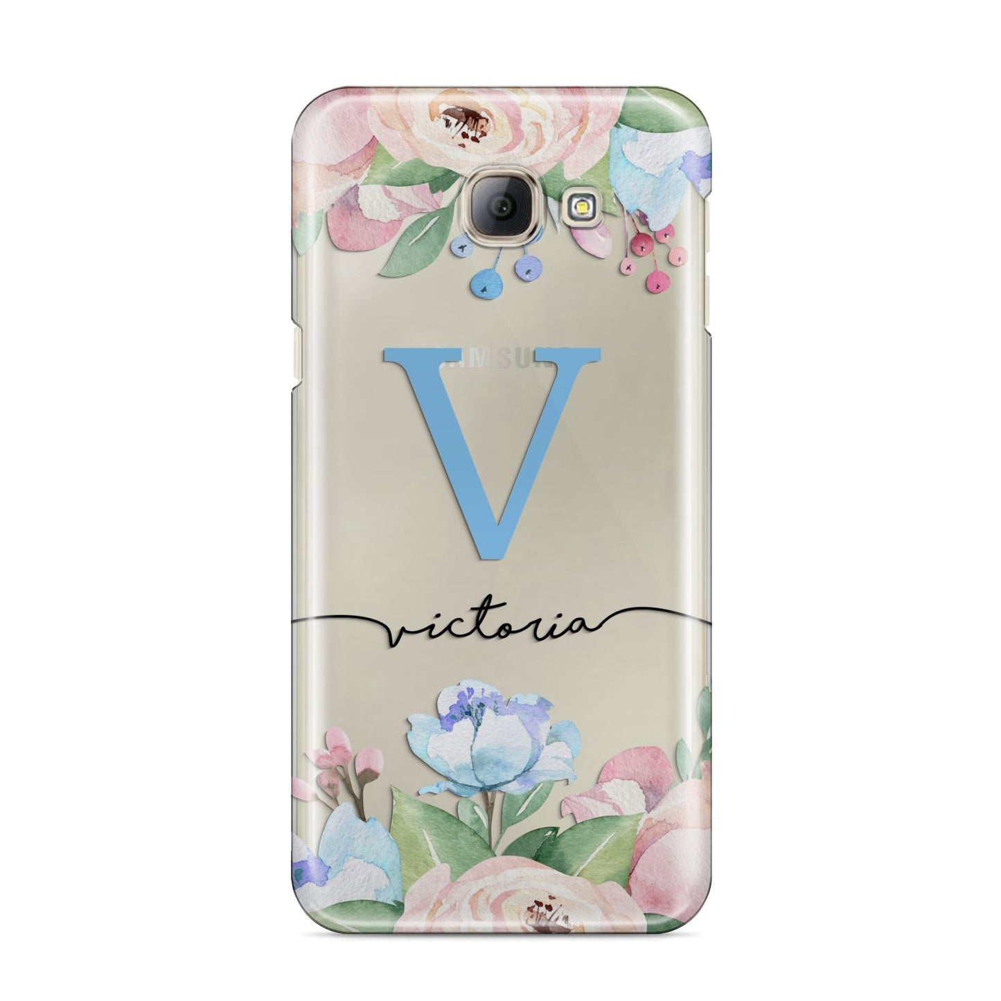 Personalised Pink Blue Flowers Samsung Galaxy A8 2016 Case