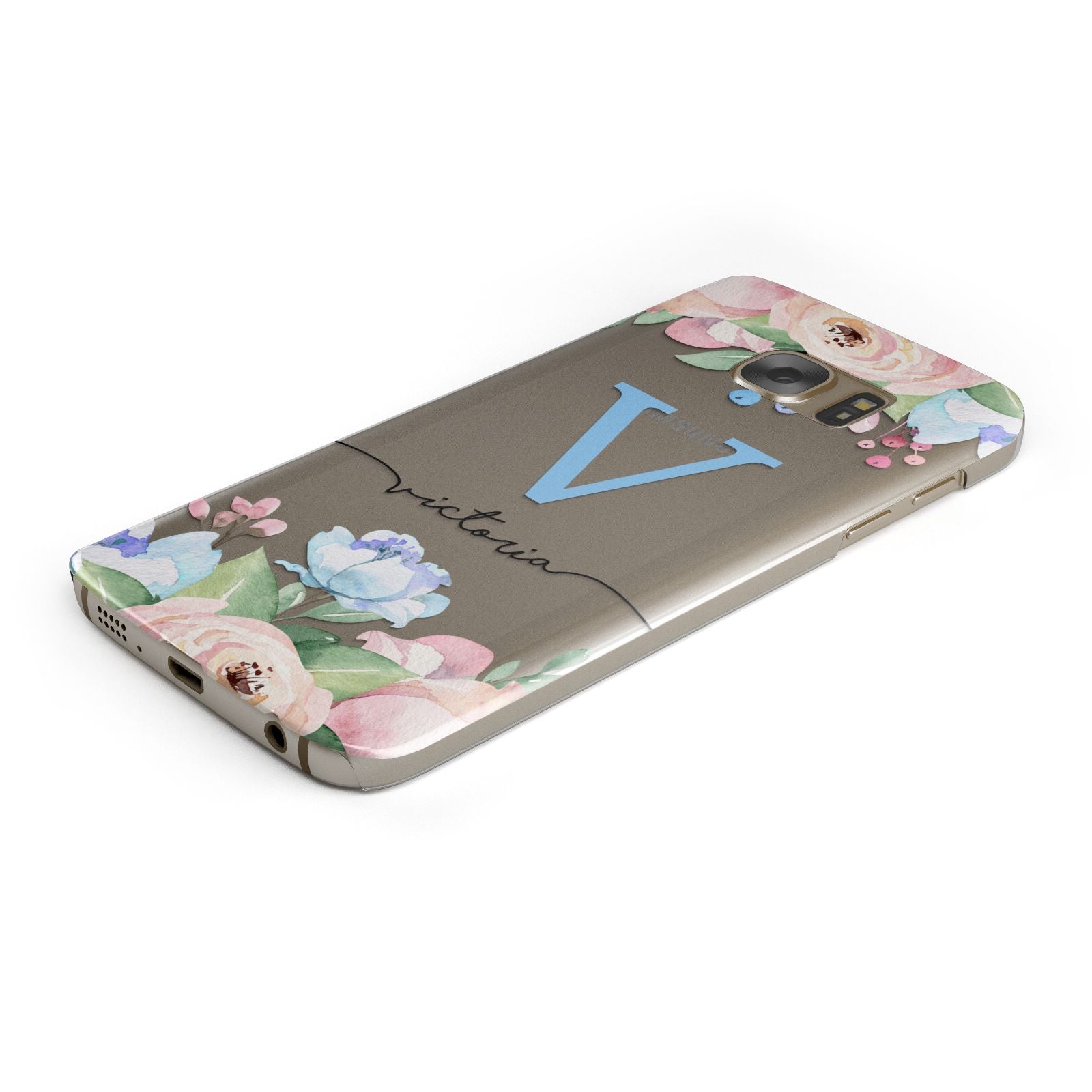 Personalised Pink Blue Flowers Samsung Galaxy Case Bottom Cutout