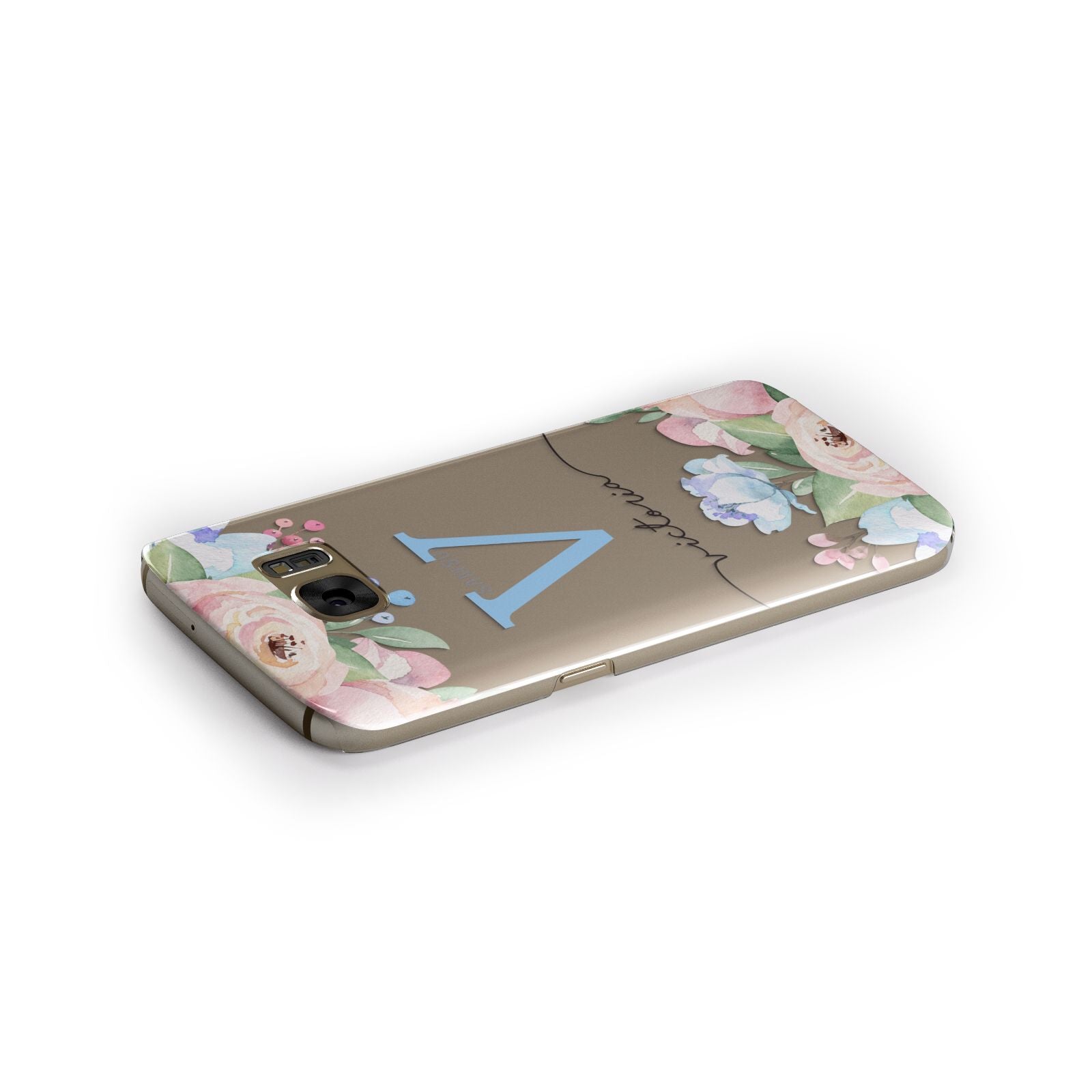 Personalised Pink Blue Flowers Samsung Galaxy Case Side Close Up