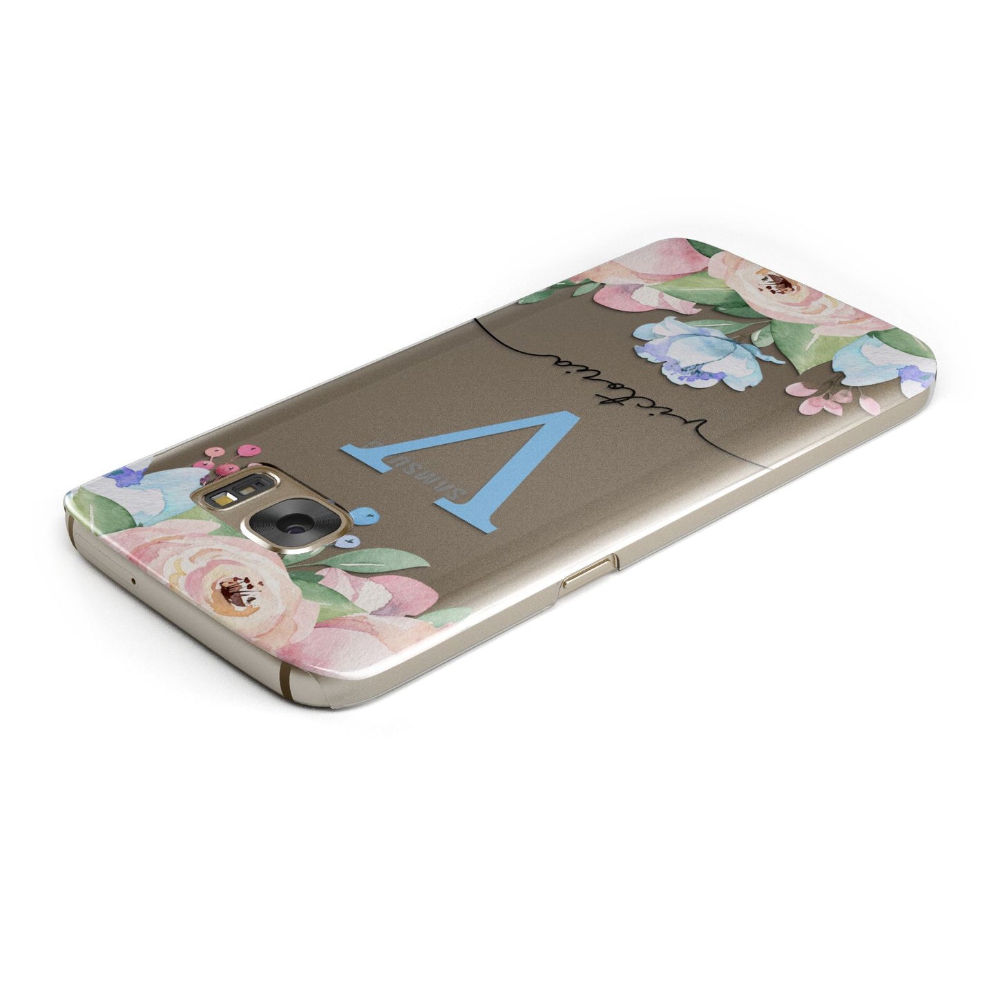 Personalised Pink Blue Flowers Samsung Galaxy Case Top Cutout