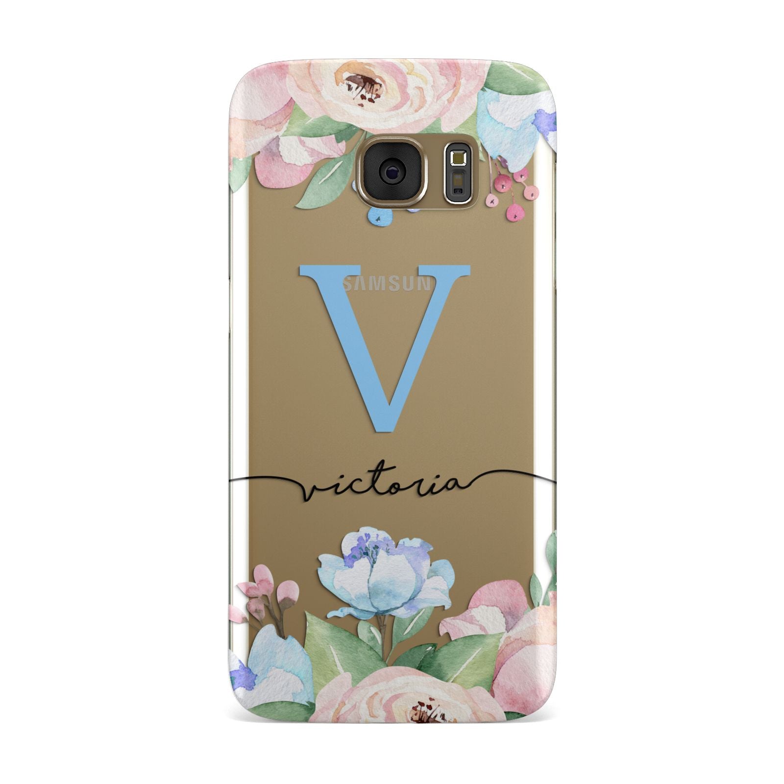 Personalised Pink Blue Flowers Samsung Galaxy Case