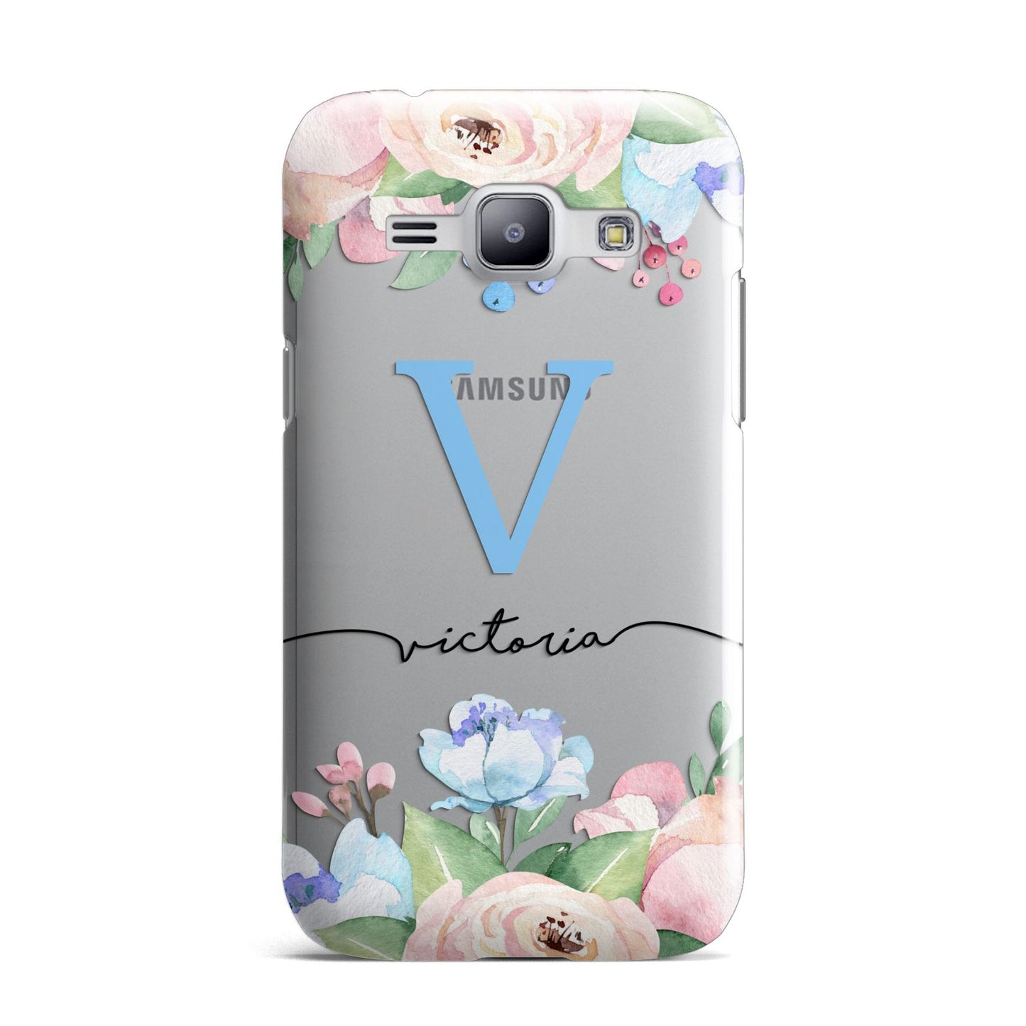 Personalised Pink Blue Flowers Samsung Galaxy J1 2015 Case