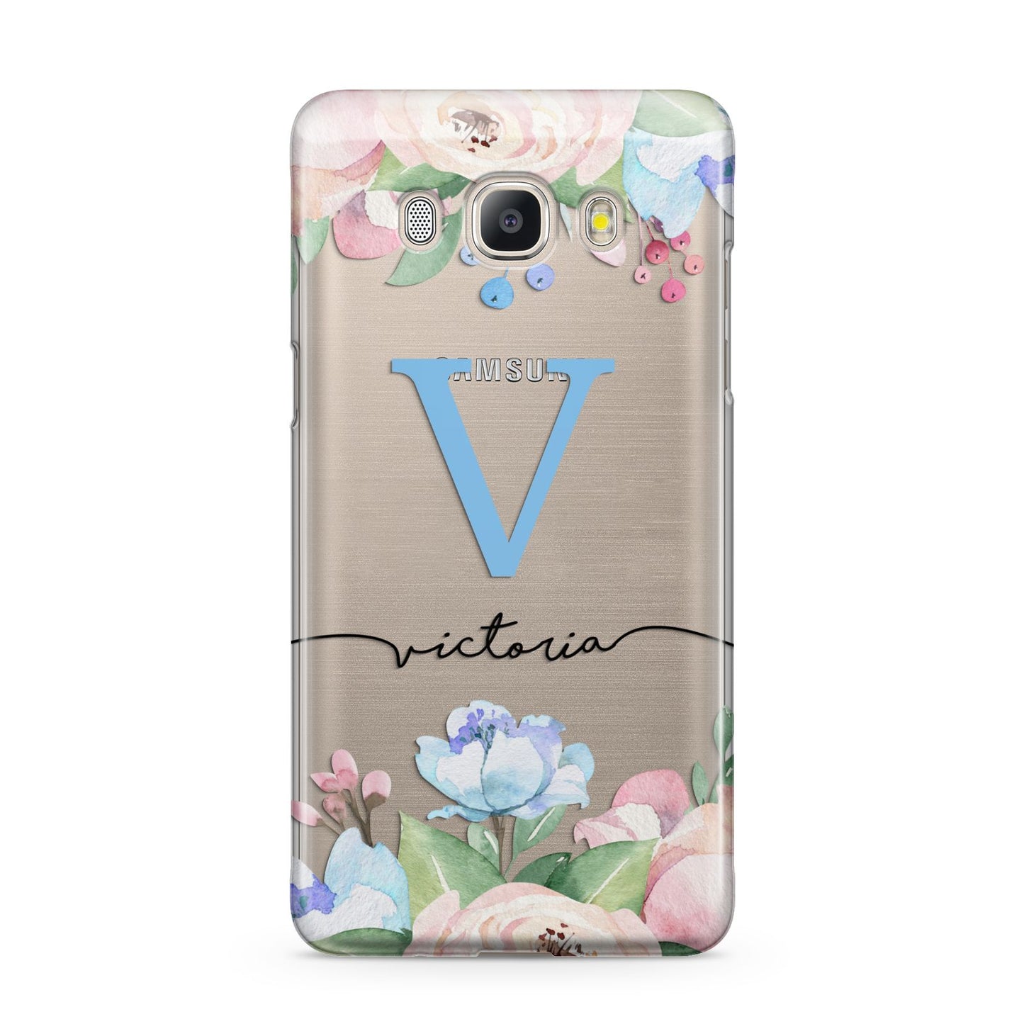 Personalised Pink Blue Flowers Samsung Galaxy J5 2016 Case