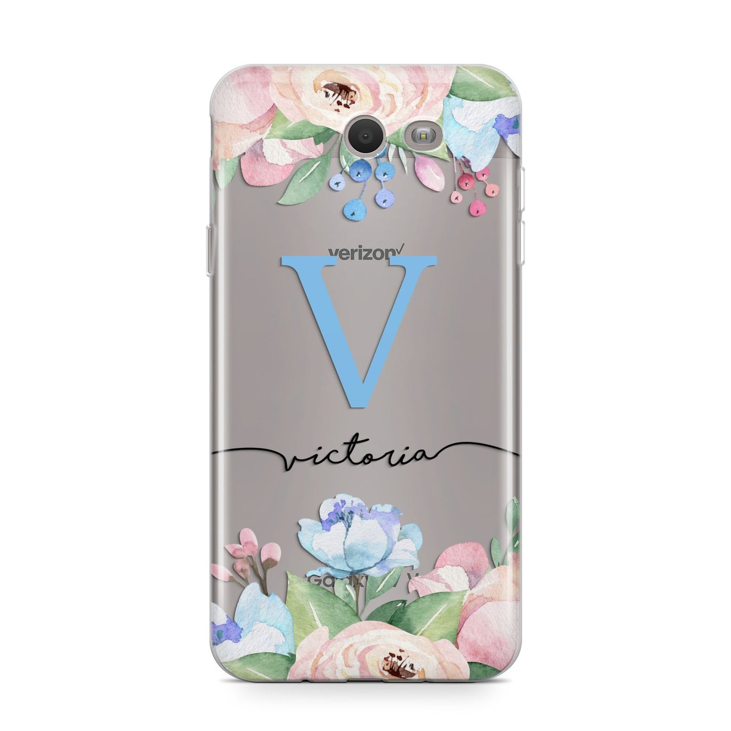 Personalised Pink Blue Flowers Samsung Galaxy J7 2017 Case