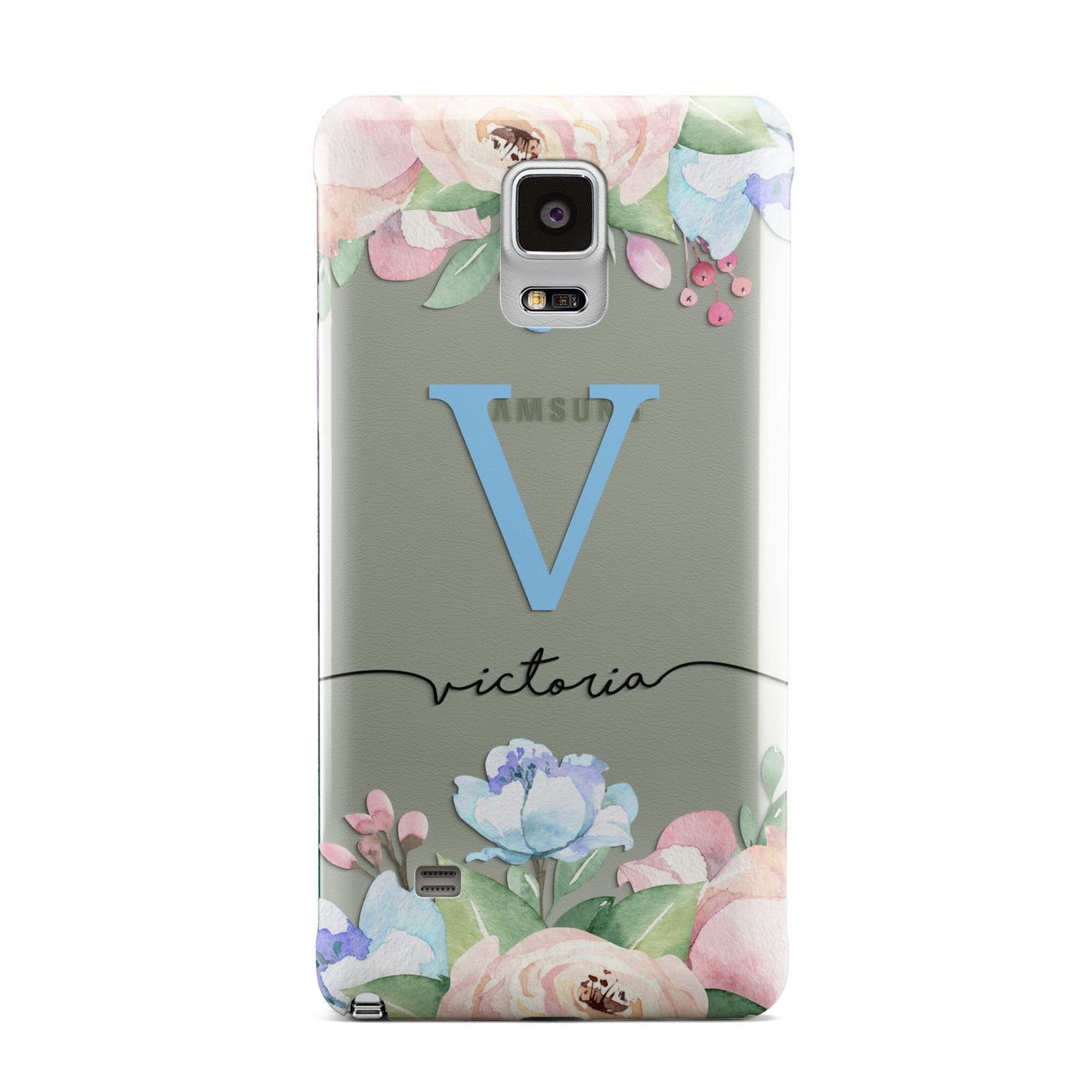 Personalised Pink Blue Flowers Samsung Galaxy Note 4 Case