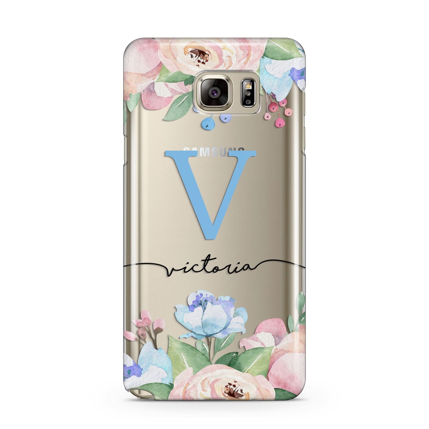 Personalised Pink Blue Flowers Samsung Galaxy Note 5 Case