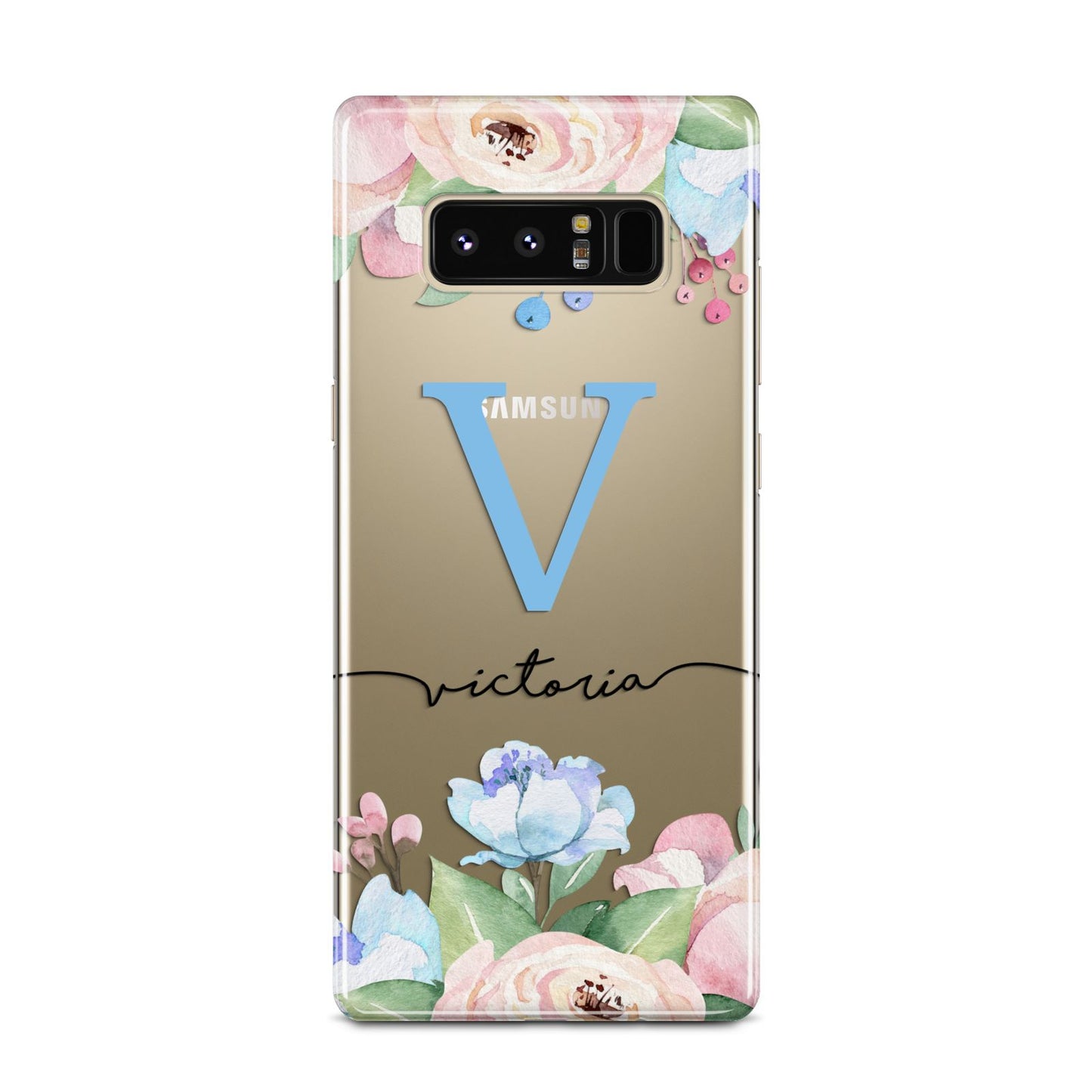 Personalised Pink Blue Flowers Samsung Galaxy Note 8 Case