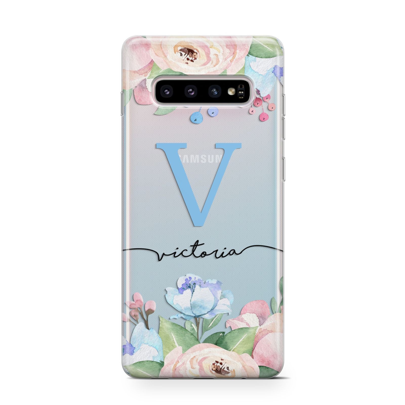 Personalised Pink Blue Flowers Samsung Galaxy S10 Case
