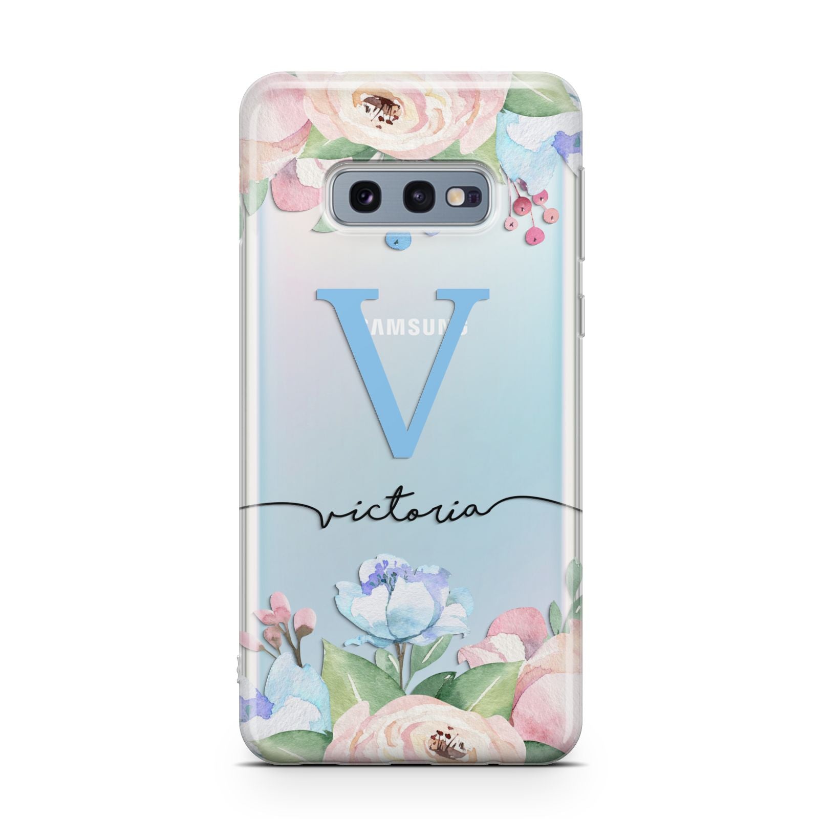 Personalised Pink Blue Flowers Samsung Galaxy S10E Case