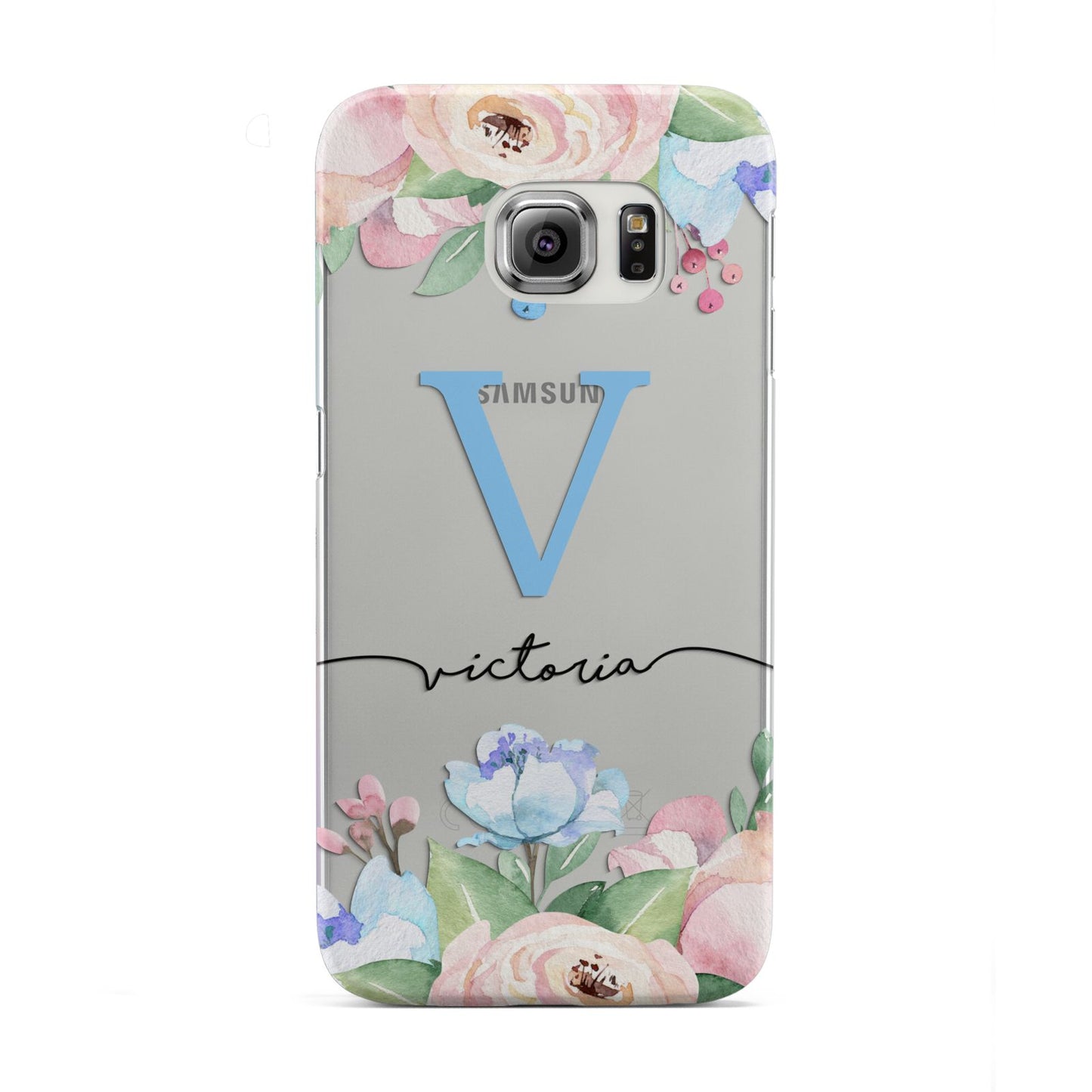 Personalised Pink Blue Flowers Samsung Galaxy S6 Edge Case
