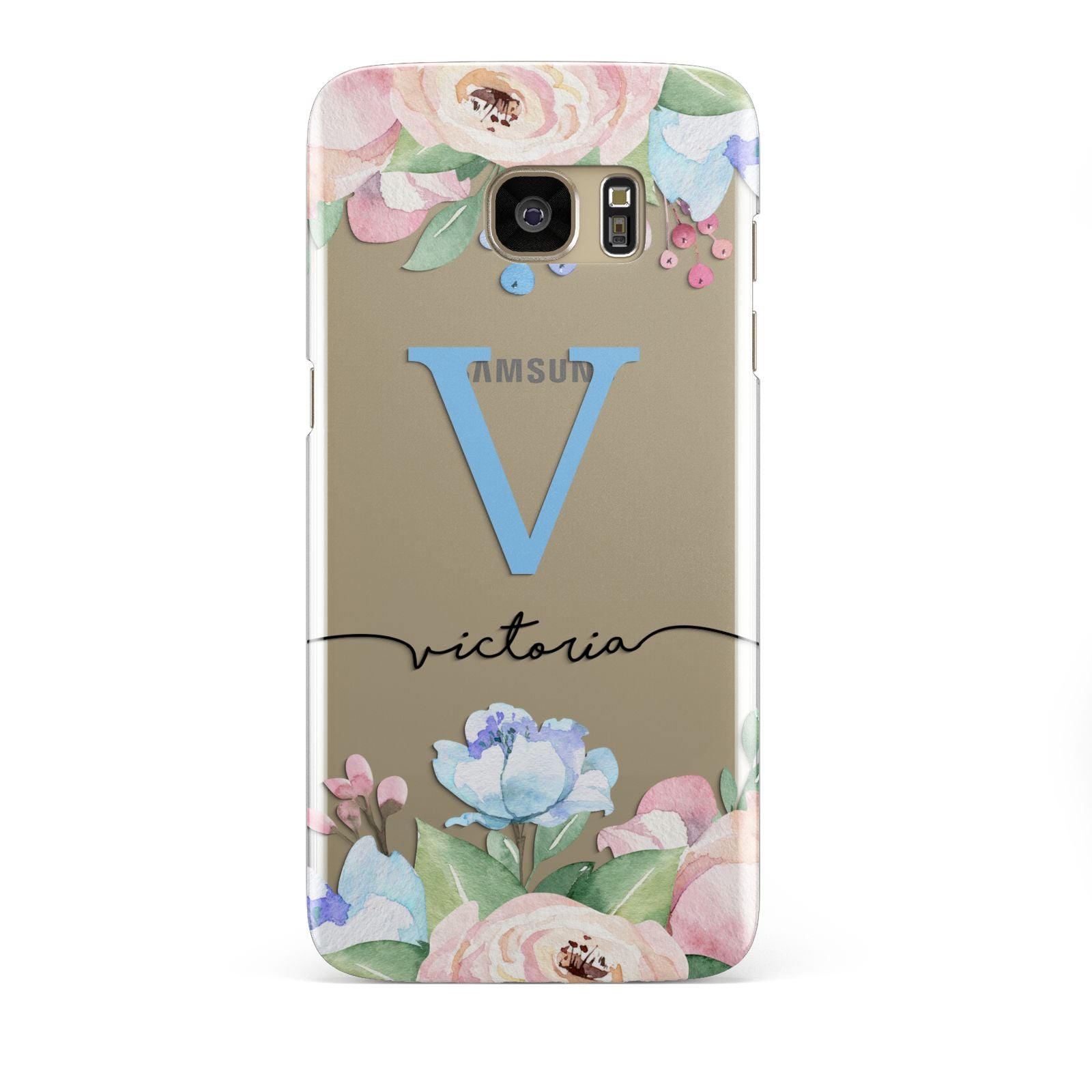 Personalised Pink Blue Flowers Samsung Galaxy S7 Edge Case