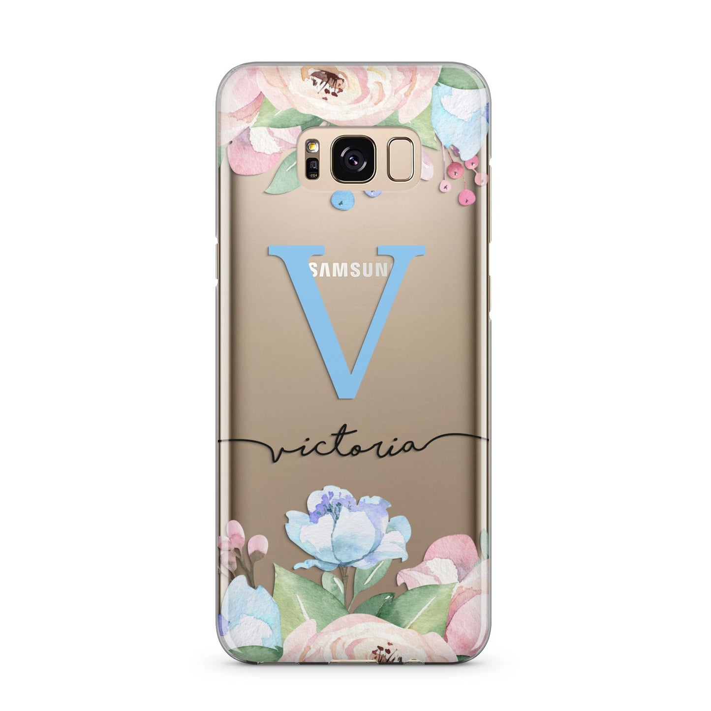 Personalised Pink Blue Flowers Samsung Galaxy S8 Plus Case